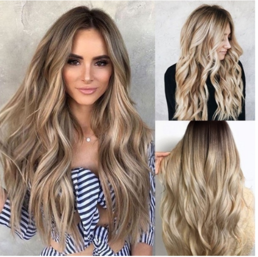 Hot Heat Safe Wavy Long Full Wigs Blonde Mix Grey Synthetic Hair