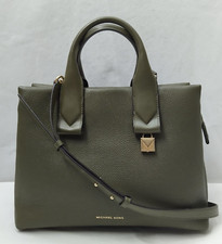 Michael Kors Rollins Olive Green Pebbled Leather Double Handles Satchel Bag