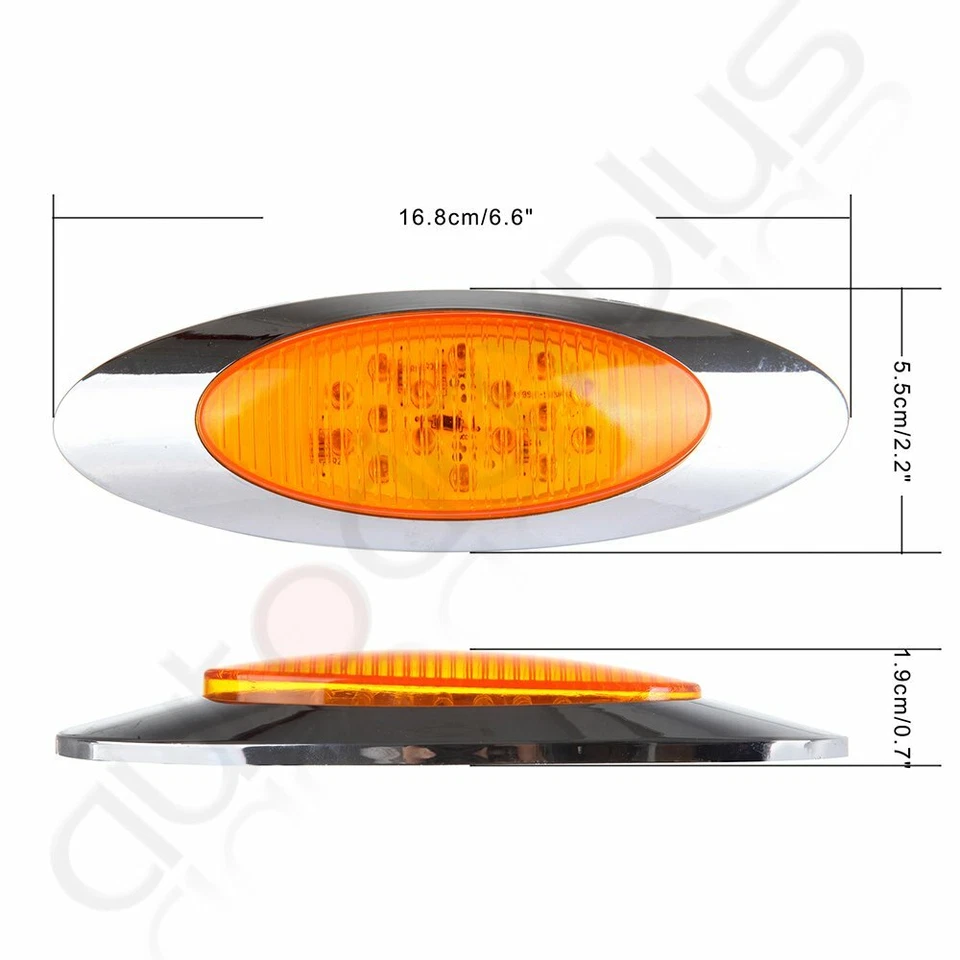 8x 6.5'' 16LED Amber Side Marker Clearance Light for Freightliner w/Chrome Bezel - Image 3 of 4