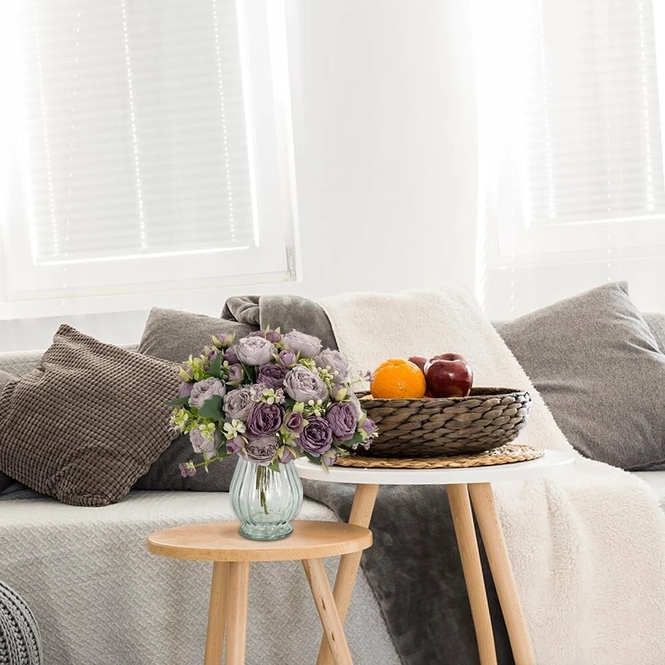 Peonías artificiales flores de seda en florero de vidrio flores de imitación ramos penoy moderno Foto 3 de 4