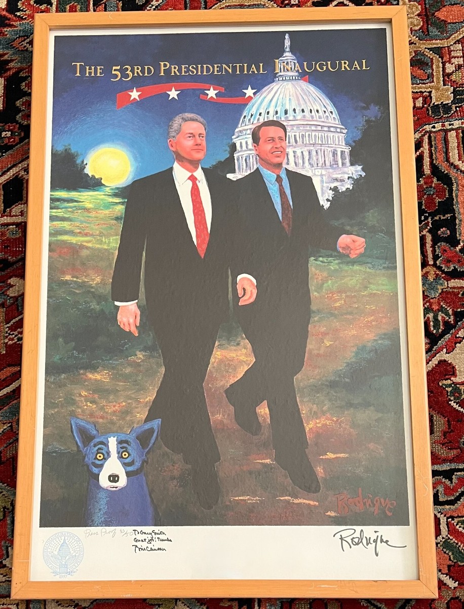 BLUE DOG Hand Signed George Rodrigue & Bill Clinton 53rd