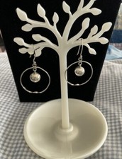 Sterling Silver Dangle Hoop Earrings With Ball Drop 1 Inch New