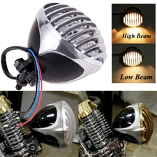 For Harley Chopper Bobber Sportster Dyna Finned Grill Headlight 4.7'' Motorcycle