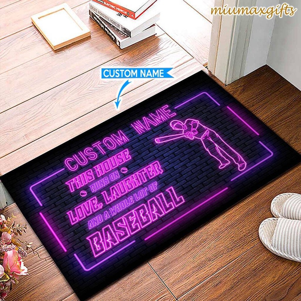 Baseball Themed Doormat for Fans - This House Runs On Baseball