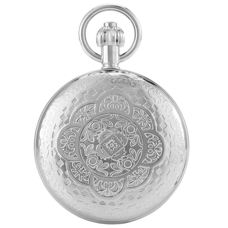 Men's Automatic Pocket Watch Silver Full Hunter Self Wind Fob Chain Collections - Image 3 of 4