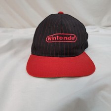 Vtg Nintendo Pinstriped Hat Authentic Red Black Snapback