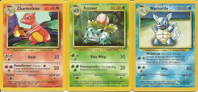 Starter pokemon cards Ivysaur Wartortle Charmeleon Base Set  Fan favorites NM