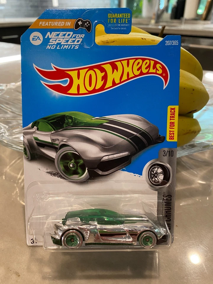 2017 Hot Wheels #207 Super Chromes 3/10 GAZELLA GT Chrome W / Vert 5 Rayons Roue - Photo 1/1