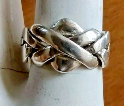 VINTAGE RETRO STERLING SILVER CELTIC KNOT 4 BAND PUZZLE BAND RING SIZE 6