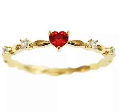 Boutique Heart Cubic Zirconia Women Gold Plated Simulated Ruby Heart Size 8  