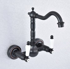 Oil Rubbed Bronze Bathroom Basin Sink Faucet Dual Handles Mixer Tap Wall Mount