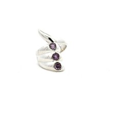 Sterling Silver Amethyst Three Stone Ring Size-8.75 Stones 5mm