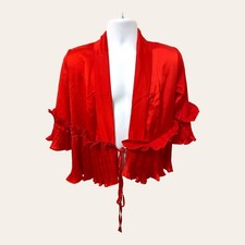 Fashion Nova Woman’s Red “Fall In Love” Blouse S Satin Ruffled Tie Front NWT