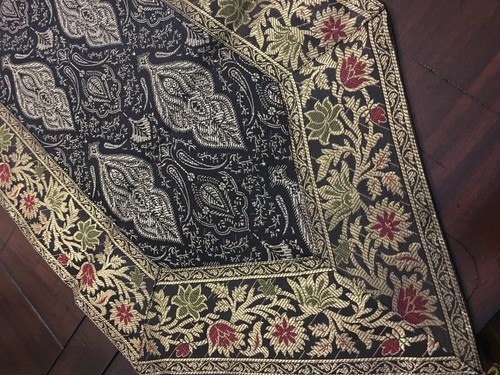 Table Runner Black Set 4 Table Place Mat Brocade Silk Formal Table Decor Set - Picture 9 of 14