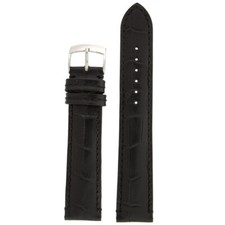 Alligator Grain Watch Band Long Leather Black Padded Handmade 20mm - 26mm