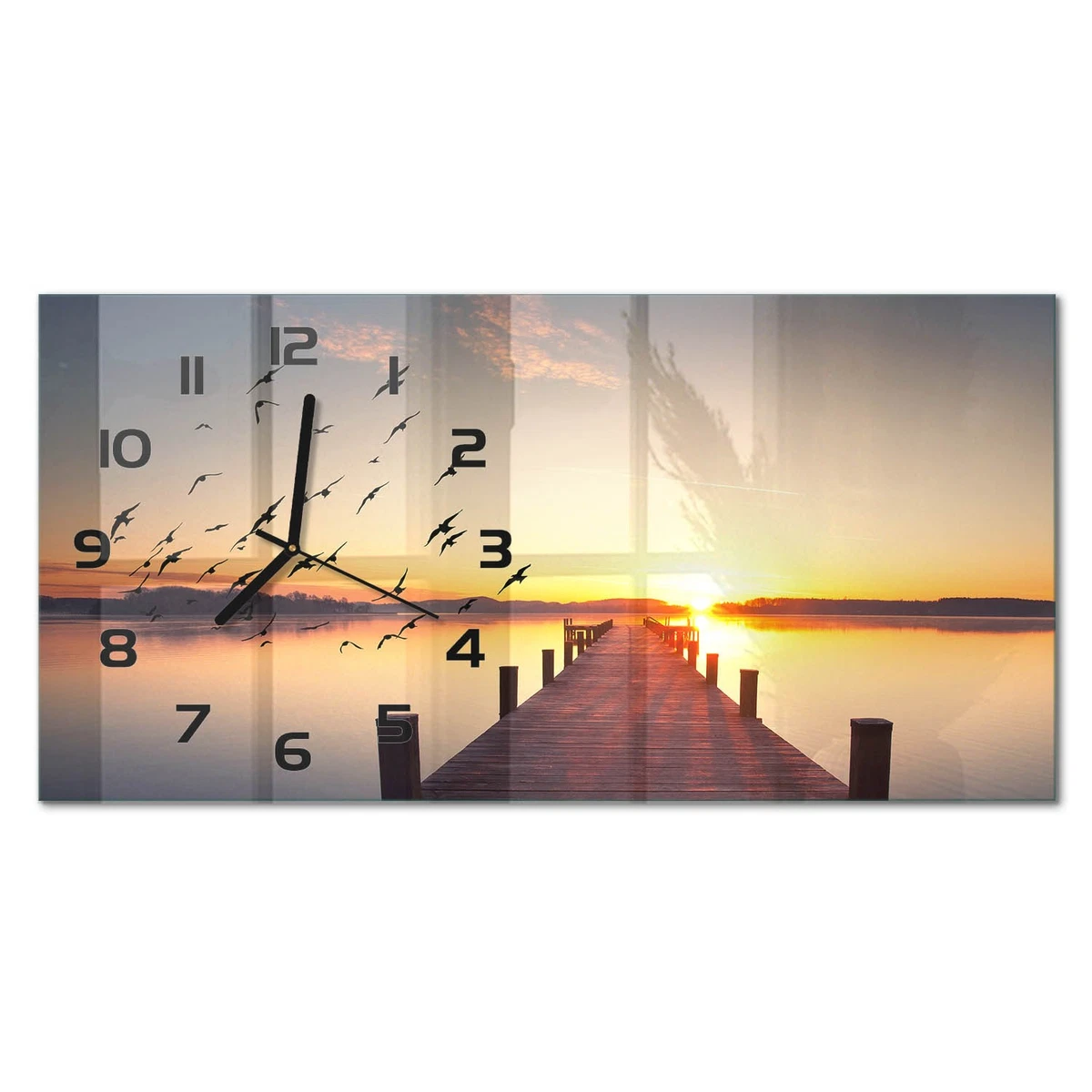 Reloj de Pared Rectangular Cristal Decorativo Elegante Atardecer 60x30 cm