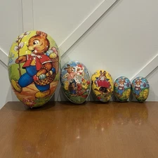 Vintage German Paper Mache Easter Eggs Nesting Candy Containers Lot Of 5 Bunny