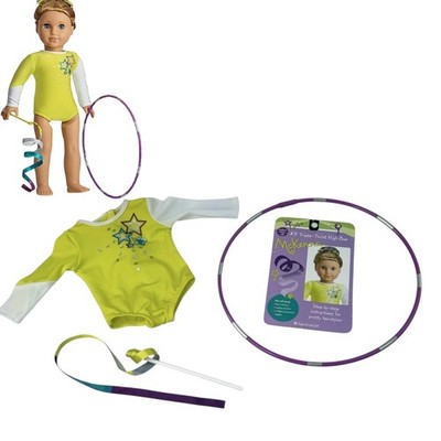 American Girl McKenna Performance Outfit Gymnastics Leotard Wand Hoop Hair Card