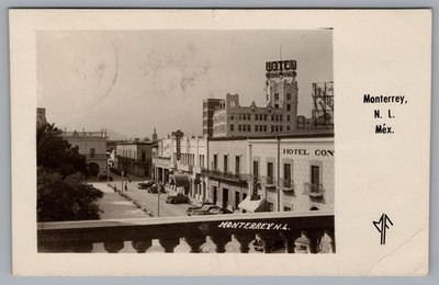 RPPC Monterrey Nuevo Leon Mexico Hotel Bermuda, 3 Hotels, Photo Postcard 1947