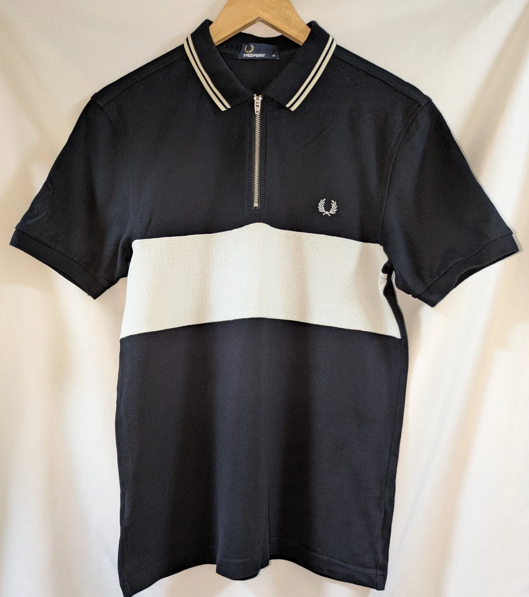 Fred Perry Polo Cuello Tipo Polo Cremallera 1/4 Negro Crema Slim Fit Talla M