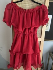 PRETTYLITTLETHING Red Solid Mini Fit & Flare Off Shoulder Ruffle Layered 4