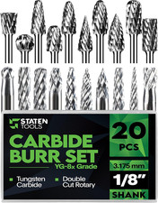 Carbide Bur Set 1/8 Shank - 20 Pcs Double Cut Die Grinder Bits for Milling, Carv