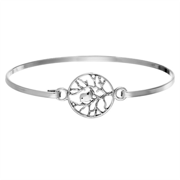 Silverly Sterling Silber Fein Runden Vogel Im Baum Stapelbare Armreif Armband-image
