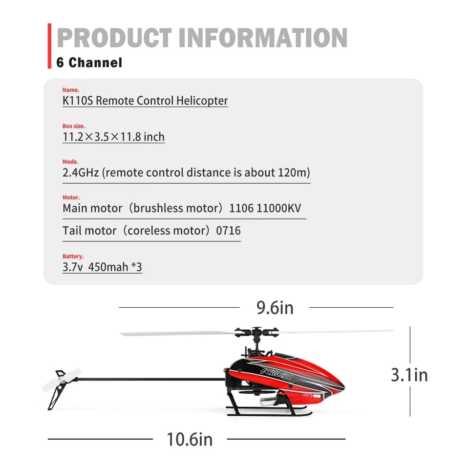 WLtoys K110S 6-CH RC Helicopter with 3D/6G Mode,Brushless Motor,with 3 Batteries - Image 3 of 4