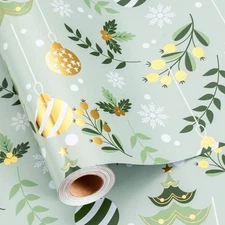  Light Green Wrapping Paper Roll - 1 Count (Pack of 1) Light Green Bell,Berry