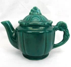 Vintage Shawnee Teapot Green Pottery 1940s with flower handle
