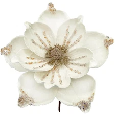 6 Pcs 10’’ Bigger Glitter Christmas Flower Artificial Magnolia Flowers Velvet...