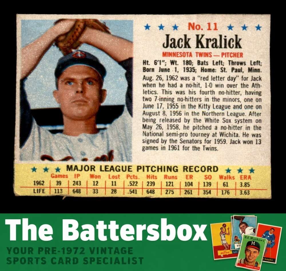 1963 Post #11 Jack Kralick   VG/VGEX X3778310