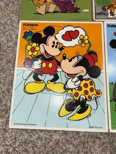 Vintage PLAYSKOOL Wooden Puzzles Lot Of 10 Mickey Sesame Street Minnie Ernie Bug - Picture 5 of 19