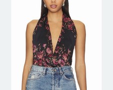 Free People Intimately There She Goes Bodysuit in Black Floral Size XS