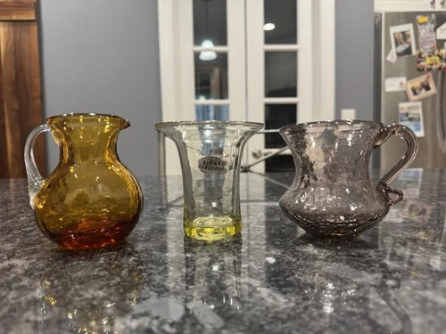 Blenko Hand Blown mini Glass vase/Pitchers Amber Clear/green Gray Decorative WV