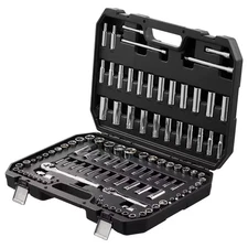 SKYSHALO Socket Set, 1/4 In. and 3/8 In. Drive Socket and Ratchet Set, 6-Point S