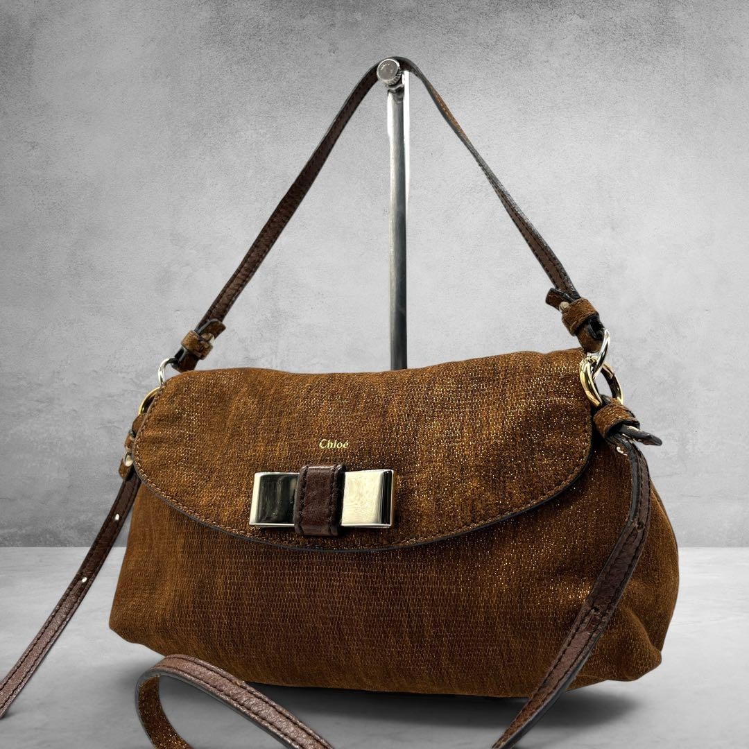 CHLOE Vintage Lily Shoulder Bag Brown Glitter Authentic From Japan