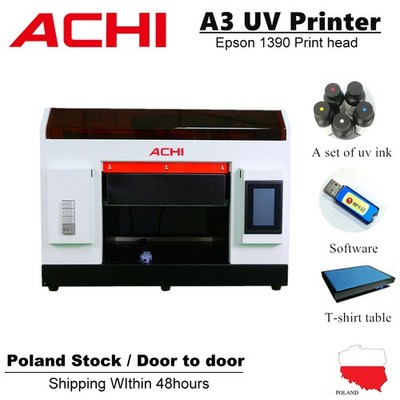 ACHI A3 UV Printer Epson 1390 Print Head For Flat & Cylindrical 3D Embossed DTG