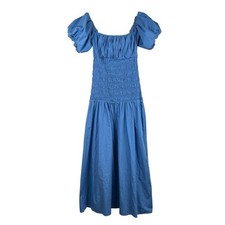 Abercrombie & Fitch Maxi Dress Womens M Blue Smocked Drop-Waist Puff Sleeve