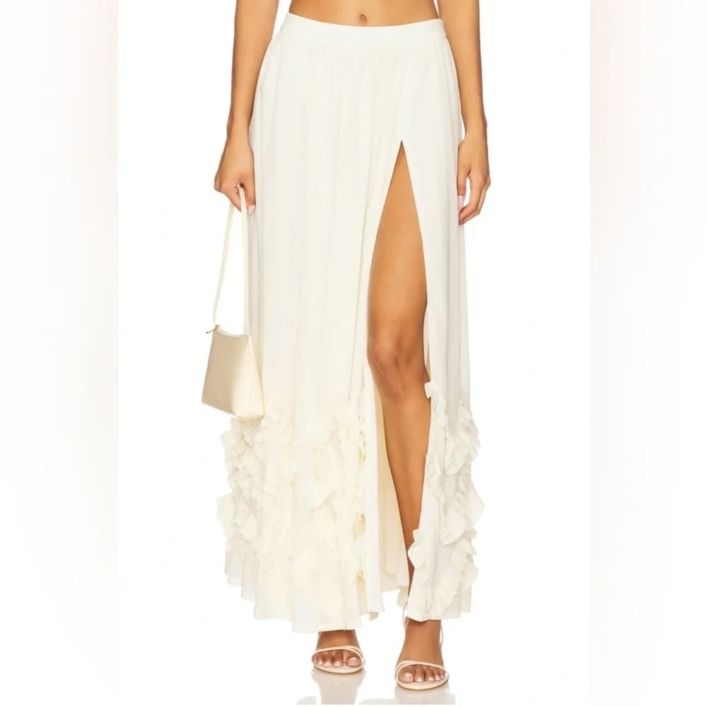 MAJORELLE Revolve Lindy Ivory Maxi Skirt with Ruffle Hem Size L