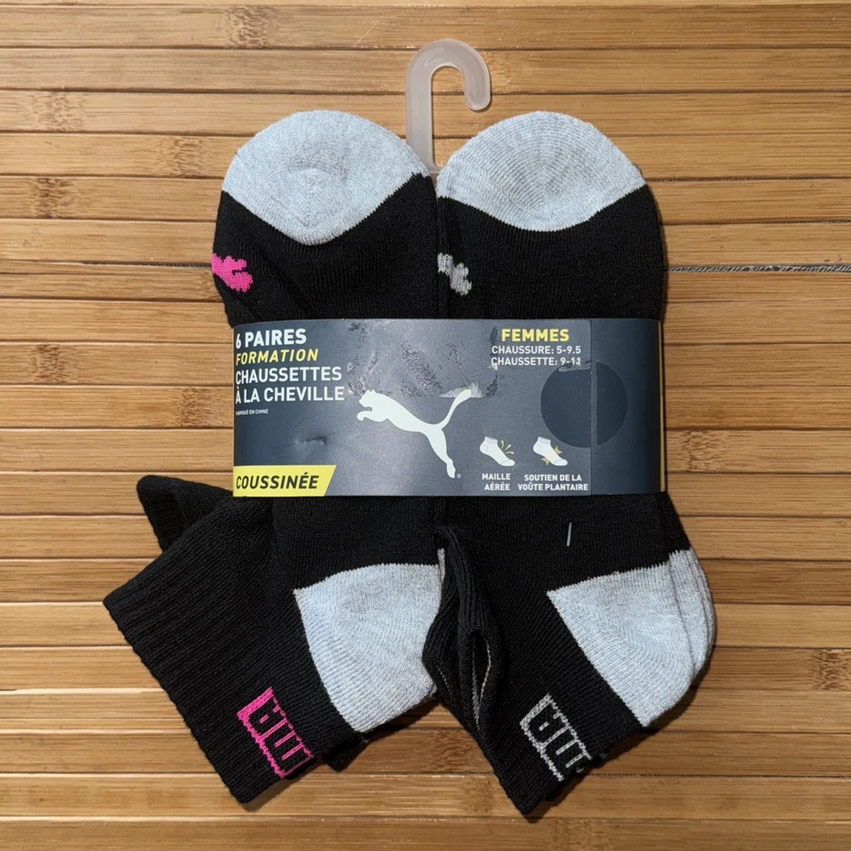 Nova meia de treinamento Puma Quarter Crew cinza/preto tamanho 5-9.5 9-11 feminina - Imagem 3 de 3