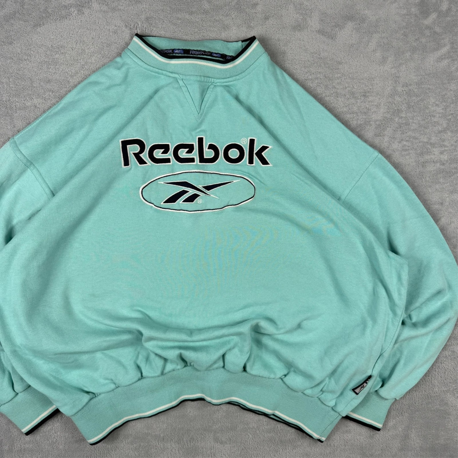 Vintage Reebok 1990's Teal Blue Spellout Vector Oversized XL Pullover Sweatshirt image 4