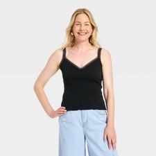 Women's Lace Trim Cami - Universal Thread Black XS