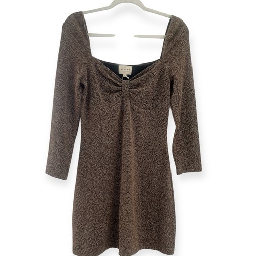 Mini Vestido Sezane Apryl Dorado Negro Cuello Corazón Manga Larga Talla Grande - Imagen 2 de 10