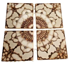 Set Of Four 3.5" reclaimed Vintage MCM 60s 70s Glazed Tiles Pdd matching Pattern