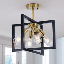 Farmhouse Industrial Ceiling Light Fixtures, 4-Light Vintage Modern Rectangle...