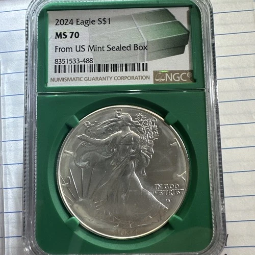 2024 GREEN CORE $1 AMERICAN SILVER EAGLE 1 oz COIN NGC MS 69 .999 FINE SILVER