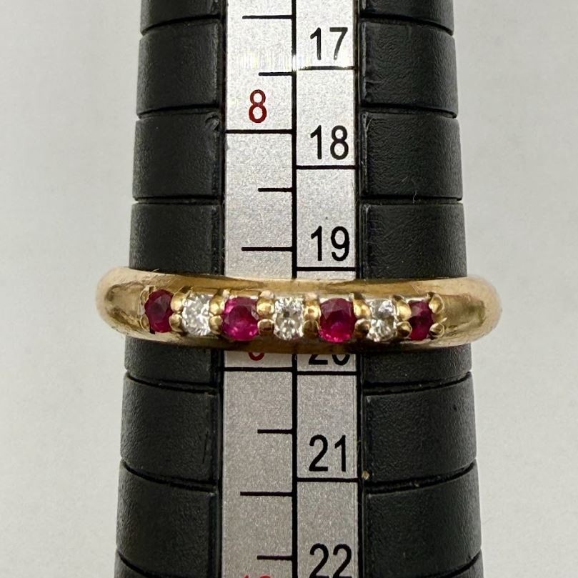 Vintage 9k Solid Yellow Gold Ruby Diamond Band Ri… - image 7