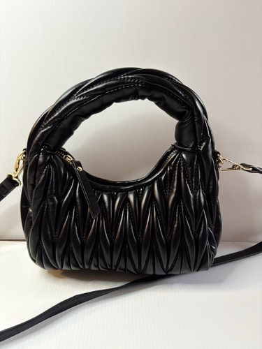 Forever 21 Quilted Mini Handbag / Crossbody  Bag Black Faux Leather EUC