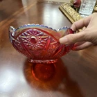 Vintage Carnival Glass Bowl Heirloom Red Iridescent Star Design 8.25”
